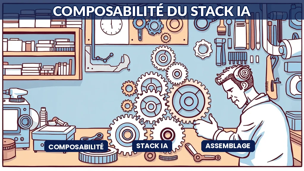 Diagramme montrant des briques logicielles IA assemblées en un stack composable et modulaire