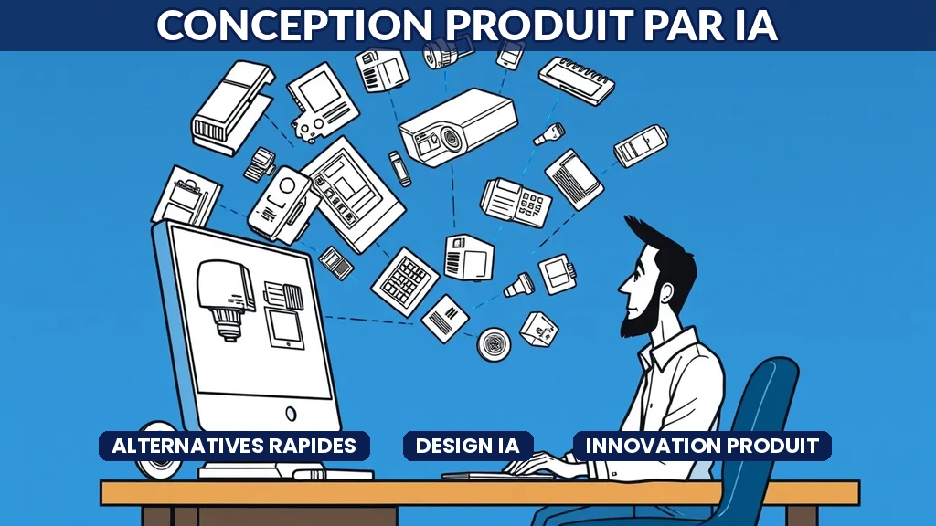 Écran de conception assistée par IA montrant plusieurs variantes de design produit générées automatiquement