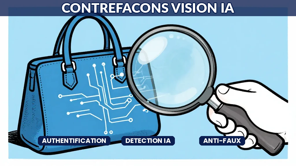 Système de vision artificielle analysant un sac de luxe pour détecter une contrefaçon avec indicateurs de vérification