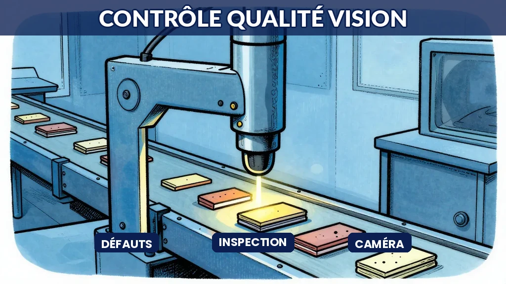 Caméra de vision IA inspectant une pièce manufacturée pour détecter les défauts
