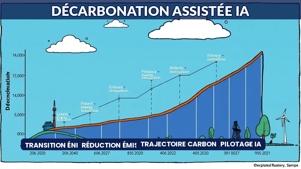 Graphique de trajectoire de décarbonation piloté par IA avec indicateurs de réduction des émissions