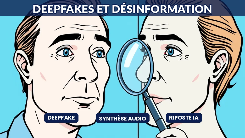 Comparaison visuelle entre un visage réel et un deepfake généré par intelligence artificielle avec indicateurs de détection