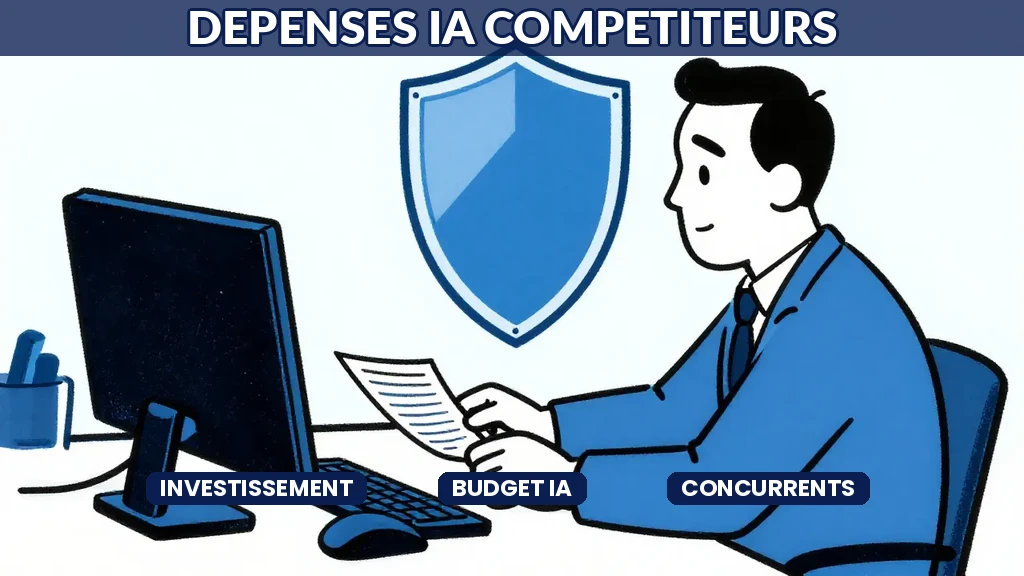 Graphique comparatif des dépenses IA par secteur et taille dentreprise avec barres de budget et indicateurs dinvestissement