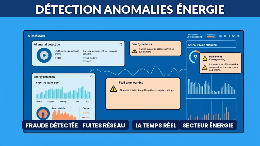 Tableau de bord IA affichant la détection d'anomalies et de fraudes sur un réseau énergétique en temps réel