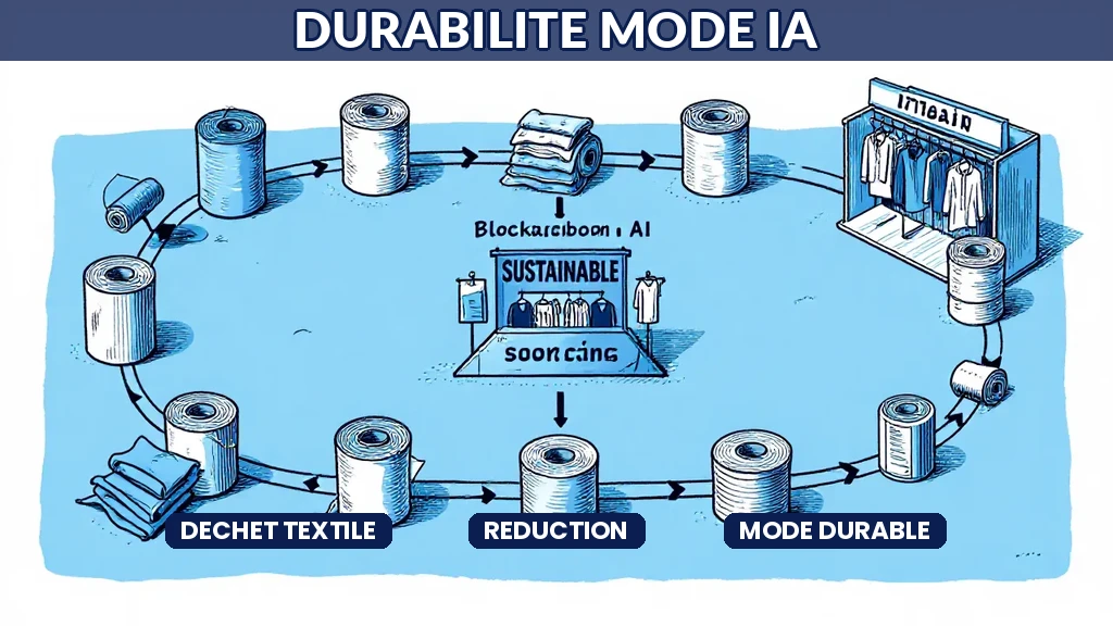 Infographie montrant la réduction des déchets textiles grâce à lintelligence artificielle appliquée à la chaîne de production mode