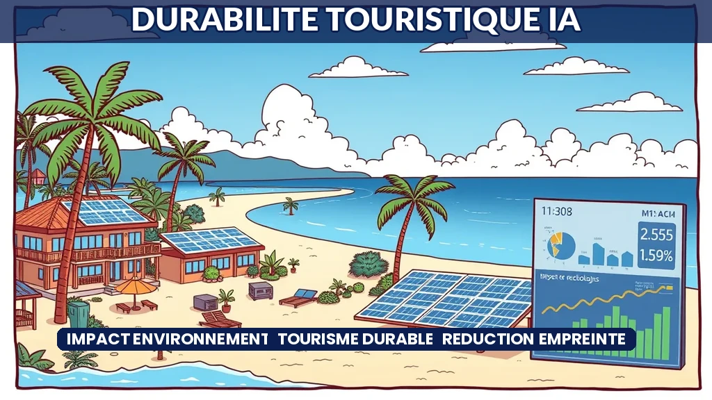 Tableau de bord de durabilité touristique avec indicateurs environnementaux et optimisation des ressources par intelligence artificielle