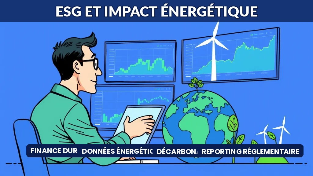 Analyse ESG assistée par IA montrant des indicateurs d'impact énergétique