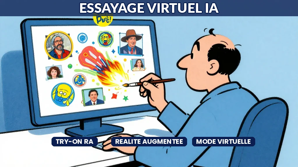 Consommatrice utilisant un miroir connecté avec essayage virtuel par réalité augmentée et intelligence artificielle