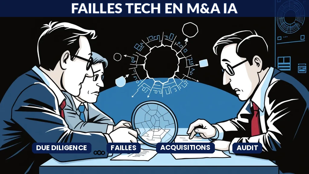 Dirigeants analysant les failles technologiques IA lors d'une opération de fusion-acquisition