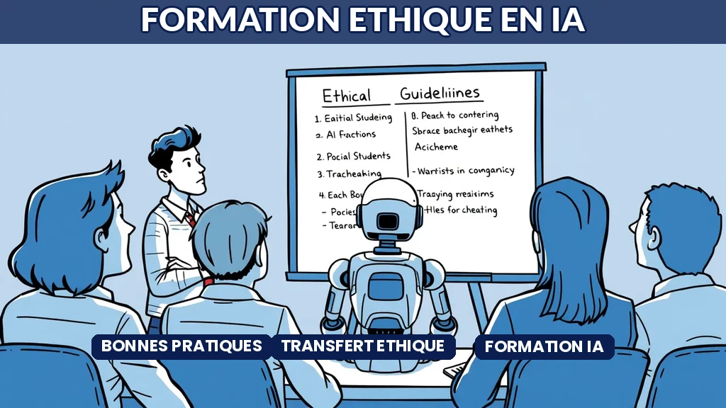 Consultant IA animant une session de formation éthique sur les bonnes pratiques de lintelligence artificielle en entreprise