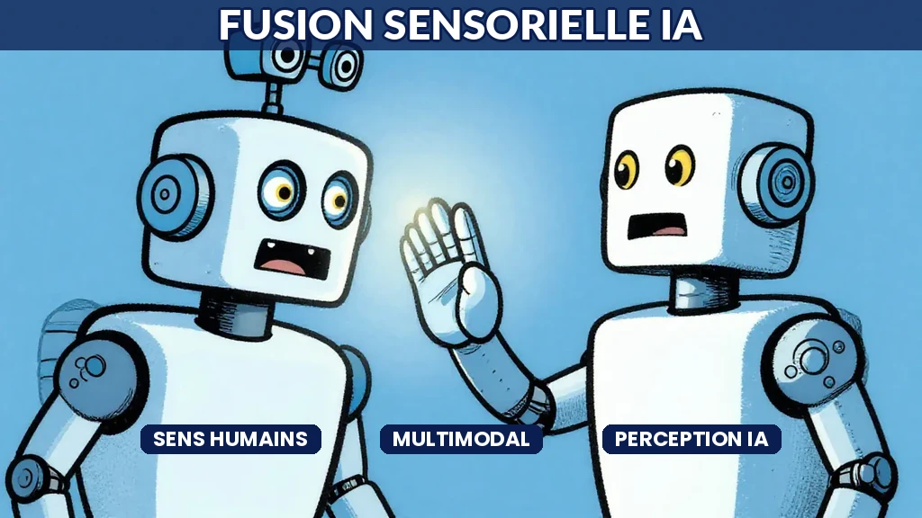 Schéma de fusion sensorielle par intelligence artificielle combinant données visuelles sonores et textuelles