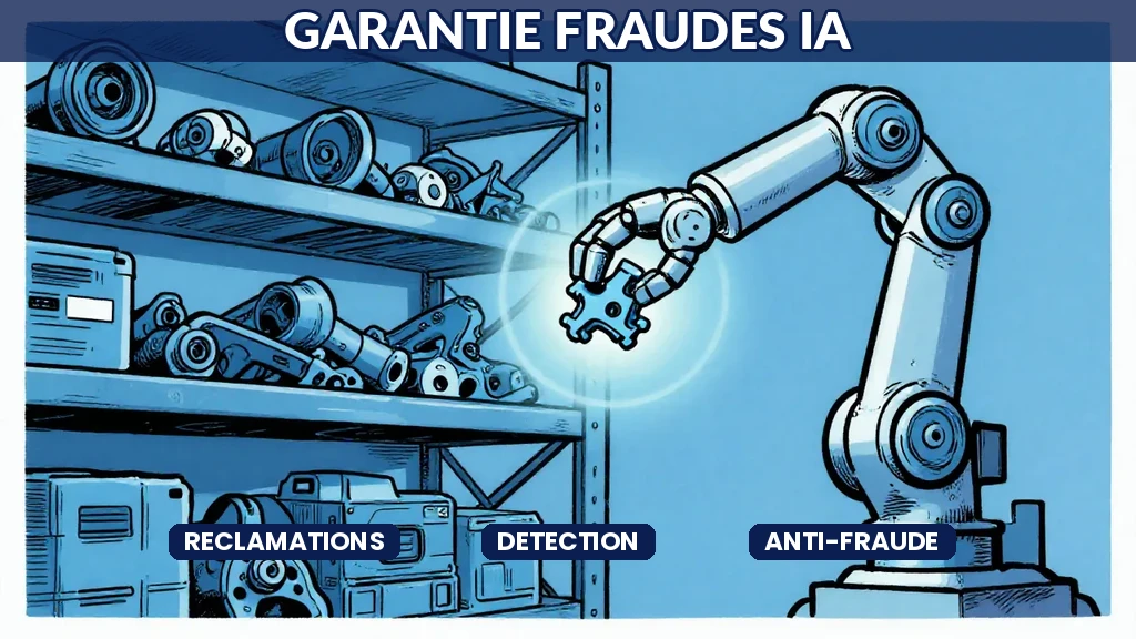 Interface IA analysant des réclamations de garantie et signalant les schémas frauduleux détectés