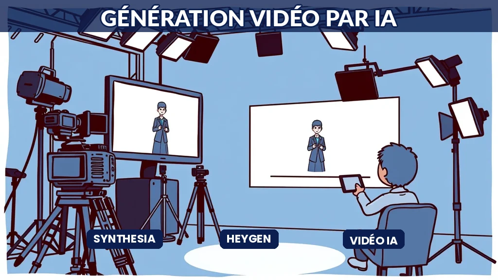 Comparatif visuel de trois plateformes de génération vidéo par IA avec avatars et interfaces de création
