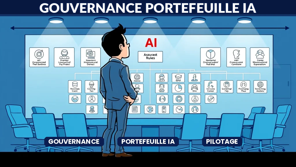 Tableau de bord de gouvernance montrant un portefeuille de projets intelligence artificielle