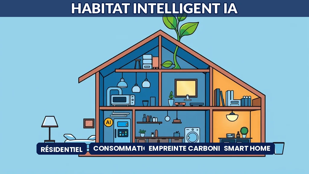 Coupe transversale d'une maison intelligente avec chauffage éclairage et appareils contrôlés par IA et feuille verte sur le toit