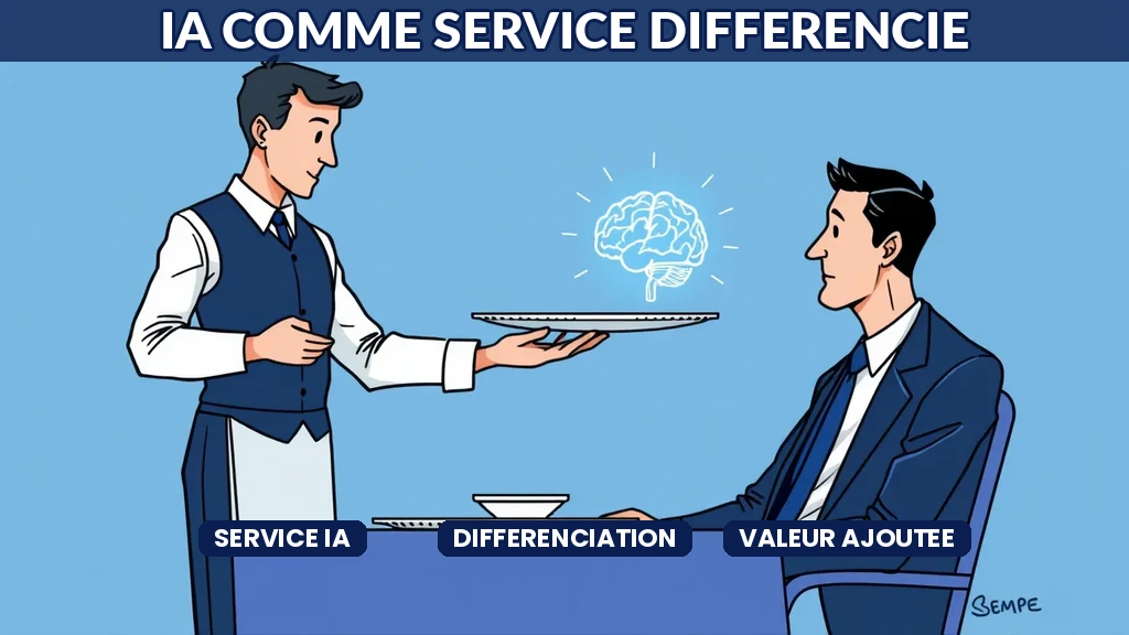 Illustration dune offre IA positionnée comme service différencié avec plusieurs couches de valeur ajoutée pour le client