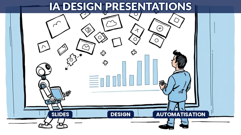 ** Interface de création automatique de slides par IA montrant une présentation professionnelle générée à partir de texte
