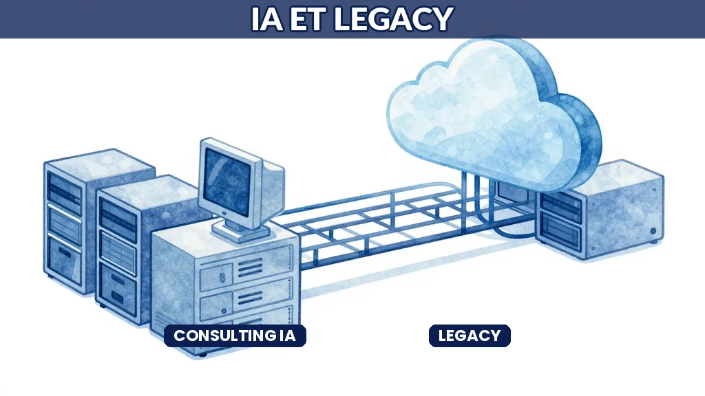 Systèmes legacy connectés à IA moderne pont entre ancien et nouveau