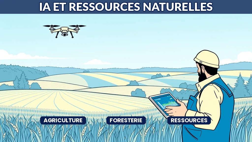 ** Drone survolant une parcelle agricole avec superposition d'analyse IA montrant la santé des cultures et les zones de stress hydrique