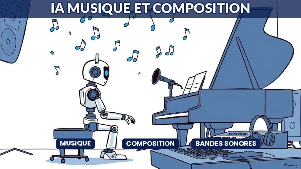 ** Interface de composition musicale assistée par intelligence artificielle avec pistes audio et paramètres de mixage automatisé