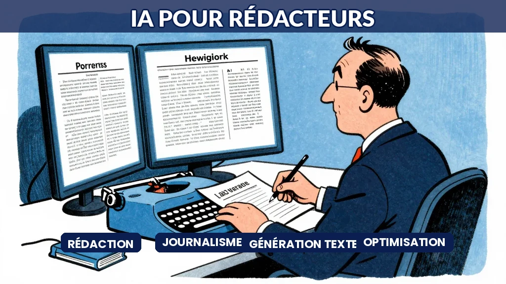 Journaliste utilisant un assistant IA pour générer et optimiser des articles