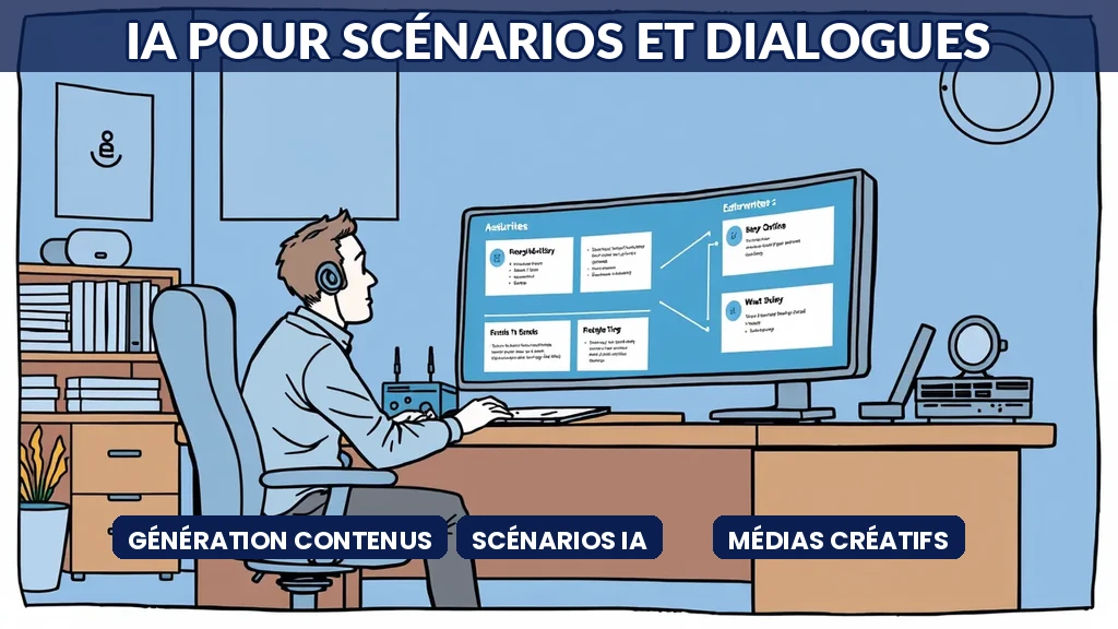 Interface de génération de scénarios assistée par intelligence artificielle avec arborescence narrative et suggestions de dialogues