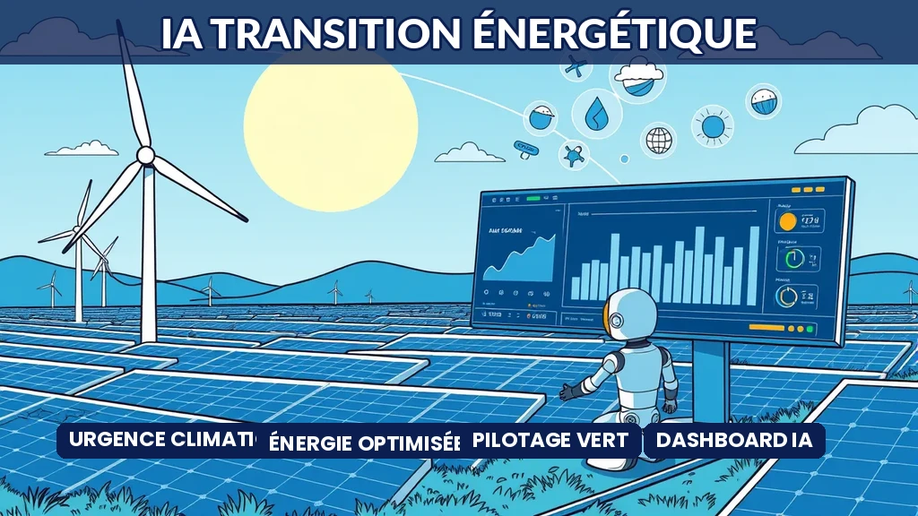 Champ d éoliennes et panneaux solaires avec un robot IA optimisant les flux énergétiques
