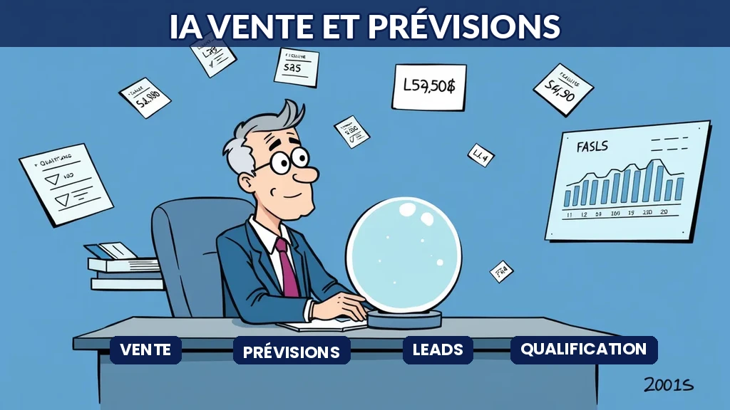 Commercial consultant une boule de cristal IA avec prévisions de vente et fiches de qualification leads