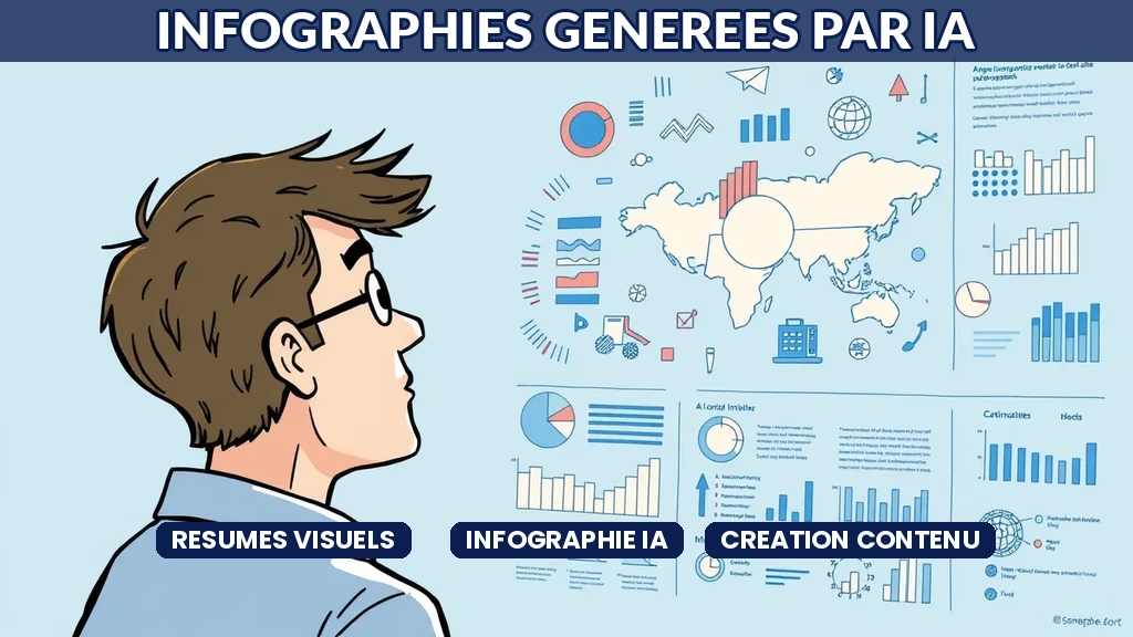 Infographie générée par intelligence artificielle présentant des données synthétisées visuellement sur un écran professionnel