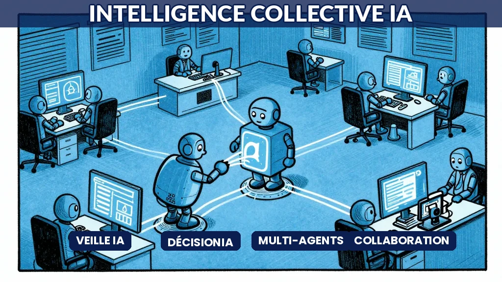 Réseau de systèmes IA interconnectés formant une intelligence collective augmentée en entreprise