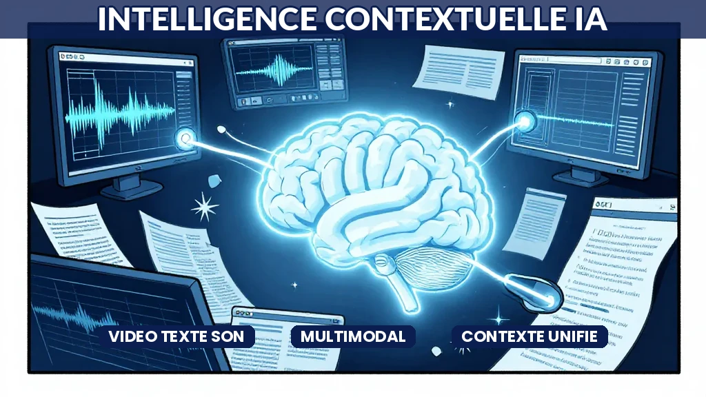 Flux de données multimodales convergent vers un moteur dintelligence contextuelle unifiant vidéo texte et son en entreprise