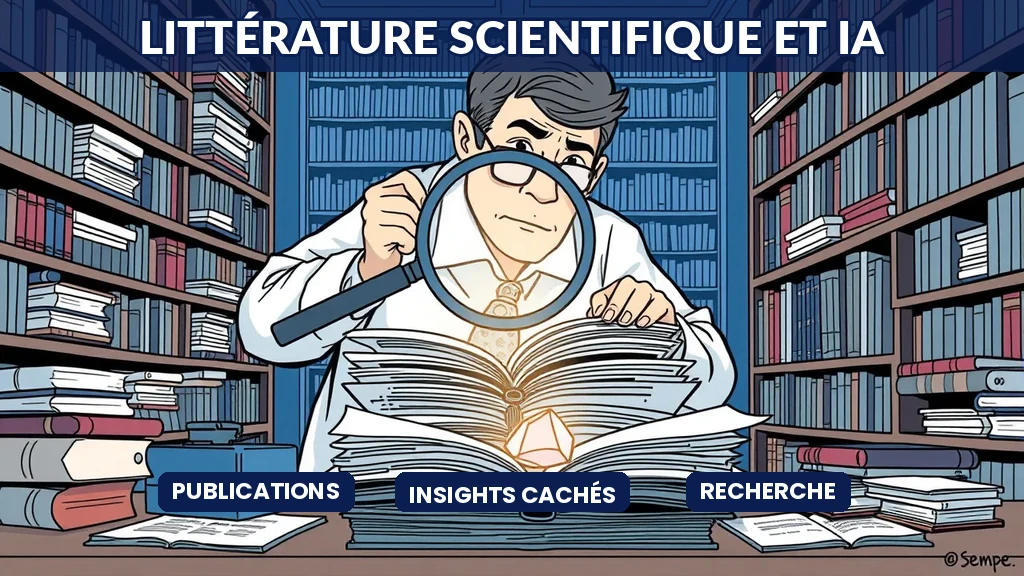 Chercheur utilisant l'intelligence artificielle pour extraire des insights stratégiques de publications scientifiques