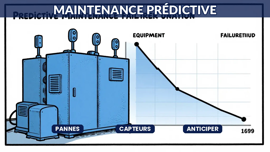 Tableau de bord affichant prédictions IA de pannes equipment avec courbes de dégradation en temps réel