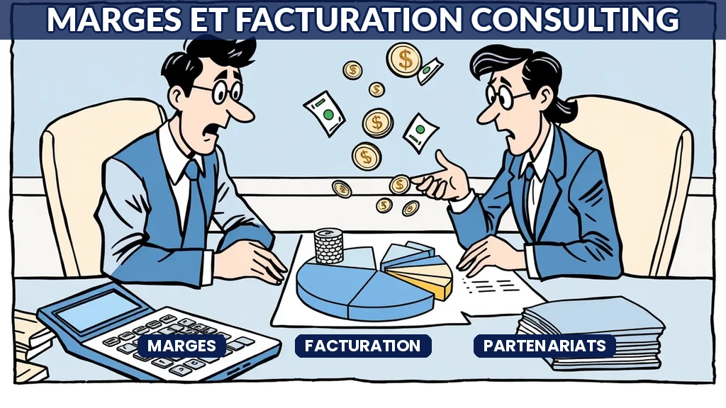 Consultant IA analysant un tableau de répartition des marges et de facturation entre partenaires de consulting