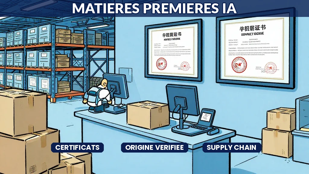 Système IA vérifiant automatiquement les certificats dorigine de matières premières sur un écran de contrôle