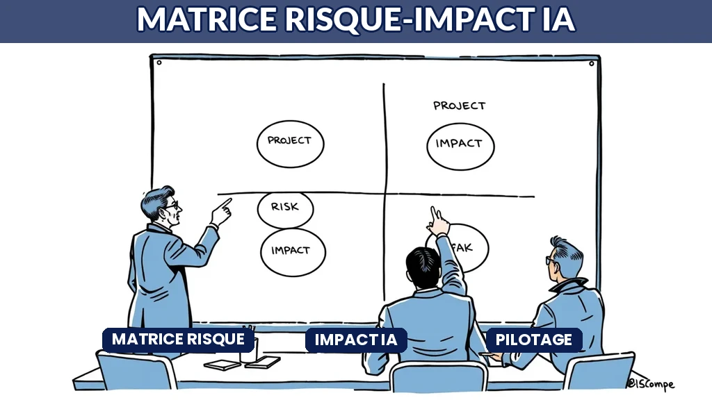 Matrice risque-impact affichant des projets intelligence artificielle positionnés selon potentiel et risque