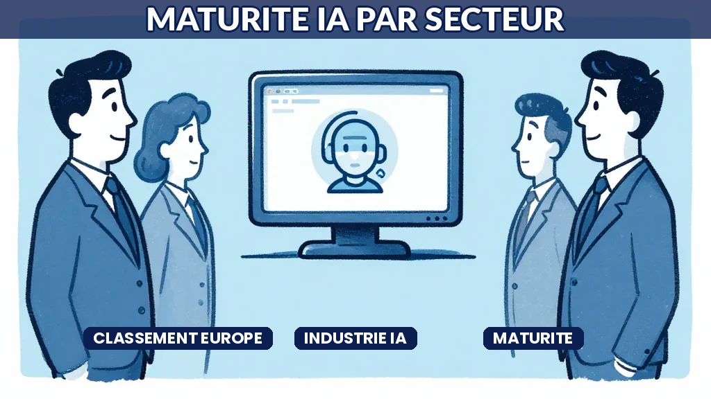 Classement graphique de la maturité IA par secteur industriel en Europe avec barres de progression et indicateurs de niveau