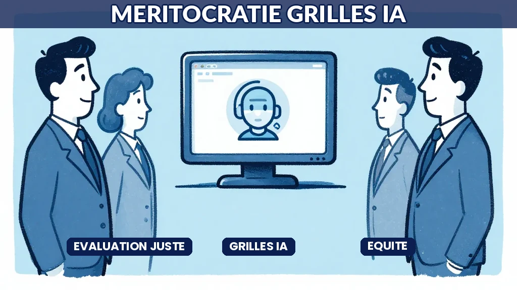 Interface IA présentant une grille dévaluation des compétences avec scores objectifs et comparaison de performance par critères mesurables