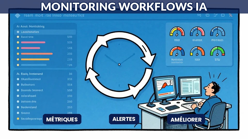 Dashboard de monitoring montrant métriques IA en temps réel