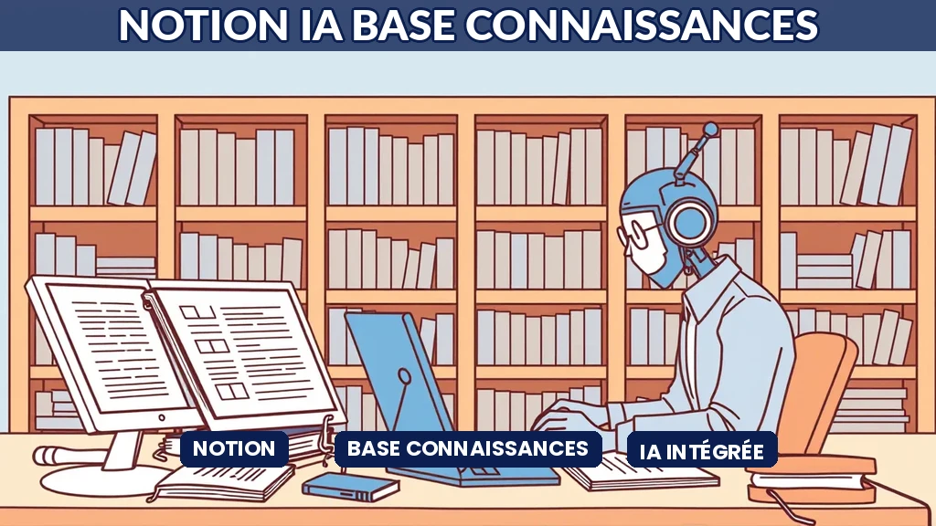 Interface Notion avec assistant IA intégré montrant une base de connaissances structurée