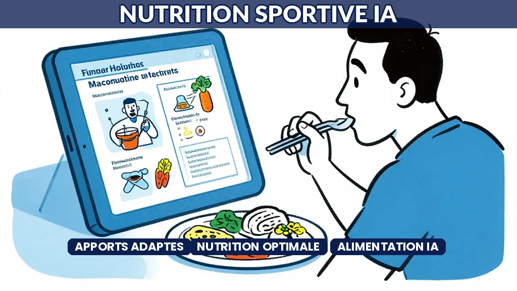 Tableau de bord nutritionnel intelligent affichant les recommandations alimentaires personnalisées par intelligence artificielle pour un athlète
