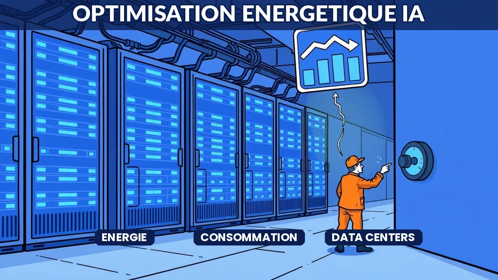 ** Tableau de bord IA affichant les courbes de consommation énergétique d'un bâtiment intelligent avec indicateurs de performance