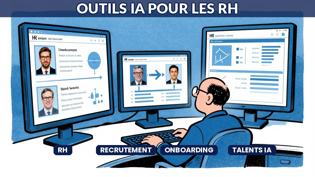 Interface IA de gestion RH avec profils candidats et parcours onboarding automatisé