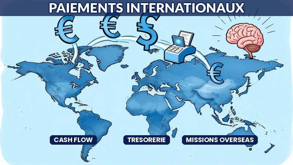 Tableau de bord financier montrant des flux de trésorerie internationaux pour missions de consulting IA