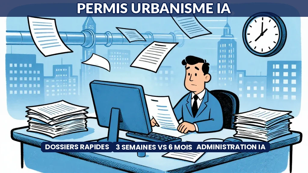 Dossier de permis durbanisme traité par intelligence artificielle sur un bureau administratif numérique