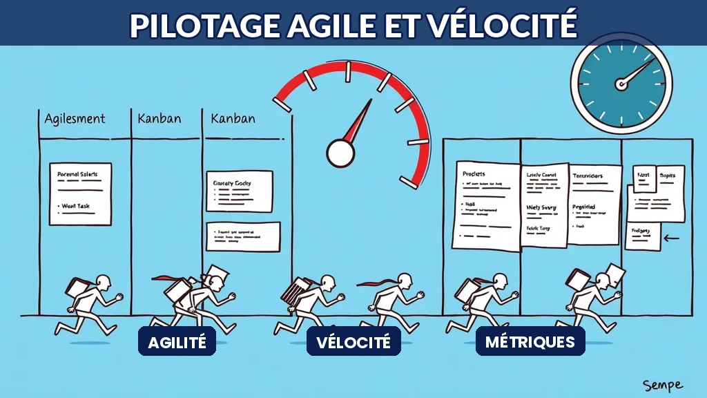 Tableau de bord agile affichant les métriques de vélocité par équipe calculées automatiquement par intelligence artificielle