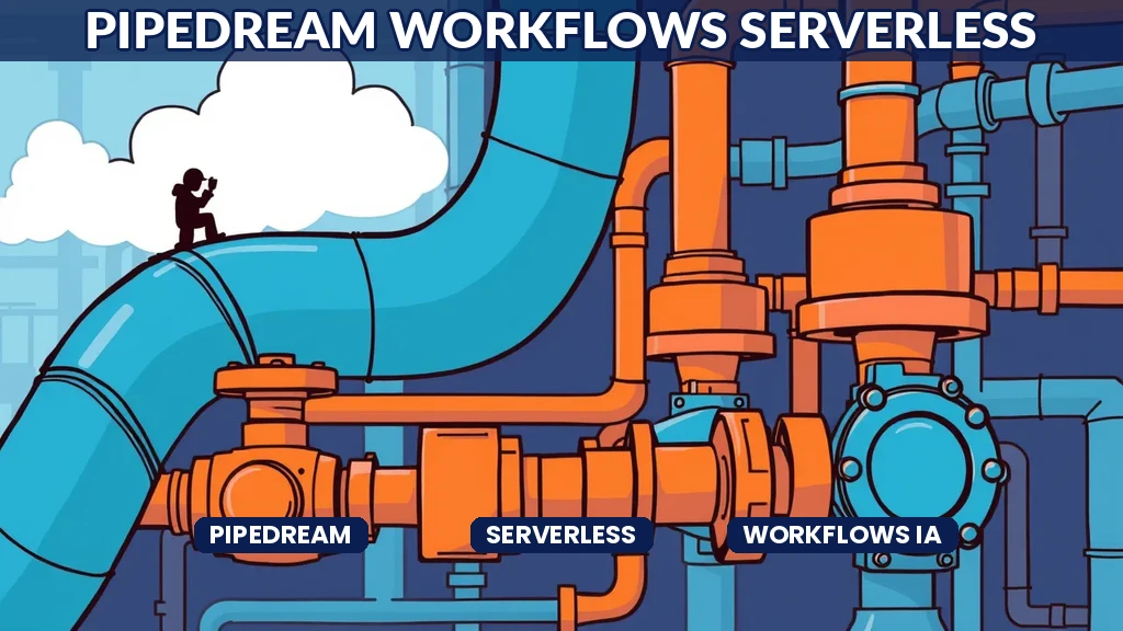 Interface Pipedream montrant un workflow serverless connectant plusieurs services IA avec des noeuds visuels