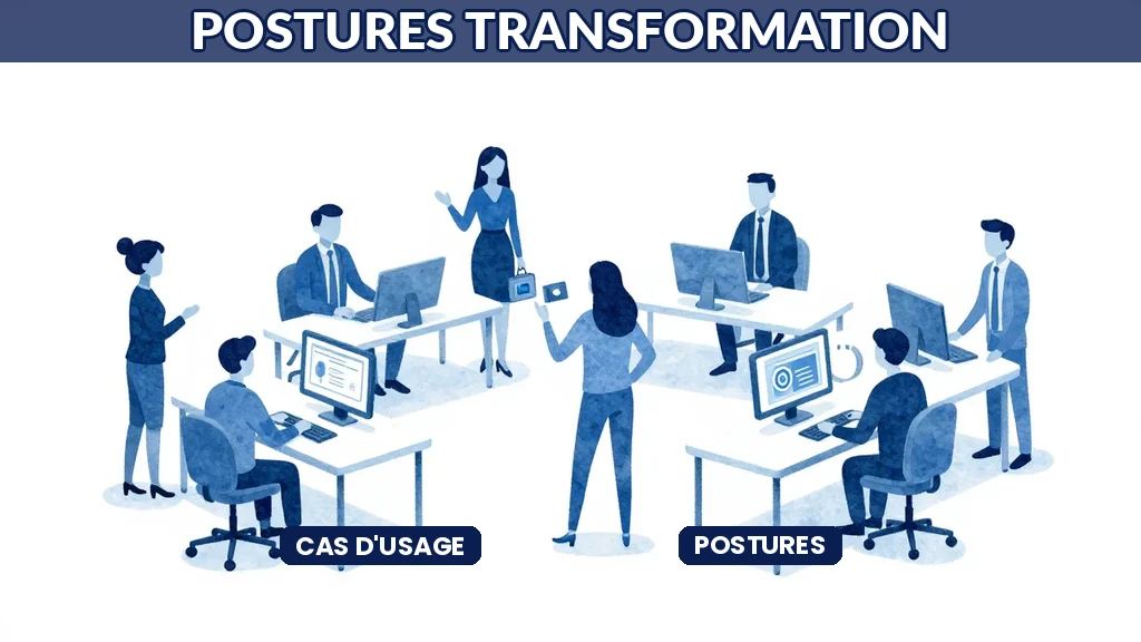 Équipe adaptant postures travail transformation IA collaboration