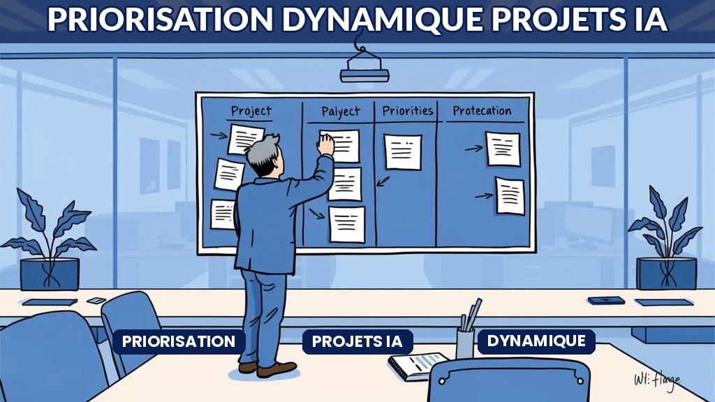 Dirigeant ajustant la priorisation dynamique de projets intelligence artificielle sur un tableau de bord