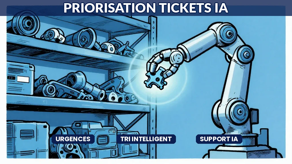 Écran de gestion de tickets SAV avec priorisation automatique par intelligence artificielle et codes couleur